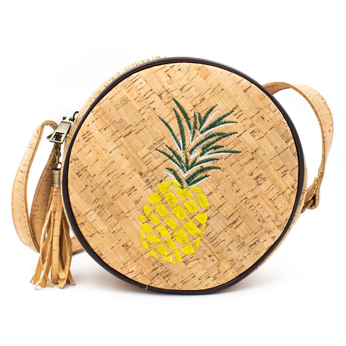 Sewed Design Natural Cork Round Women Crossbody | THE CORK COLLECTION