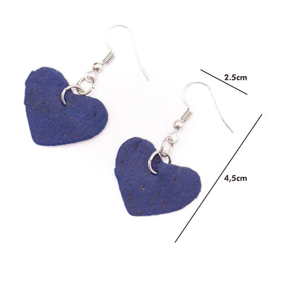 Boucles d'oreilles en liège pour femme, en tissu de résineux bleu foncé, Style cœur, faites à la main, ER-072-E