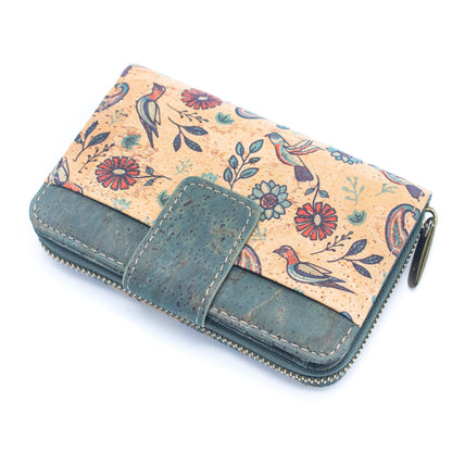 Turquoise Color Pattern Ladies Vegan Cork Wallet | THE CORK COLLECTION