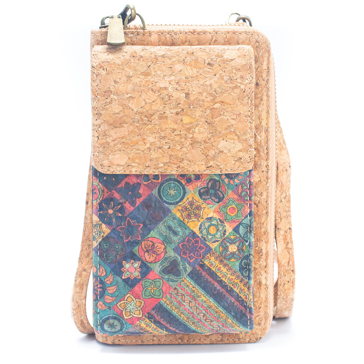 Natural Cork Crossbody Zipper Wallet w/ Phone Compartiment | THE CORK COLLECTION