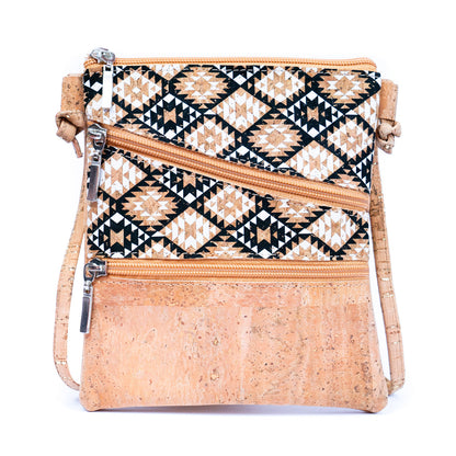 Selected White Print Stitching Cork Zipper Crossbody Bag | THE CORK COLLECTION