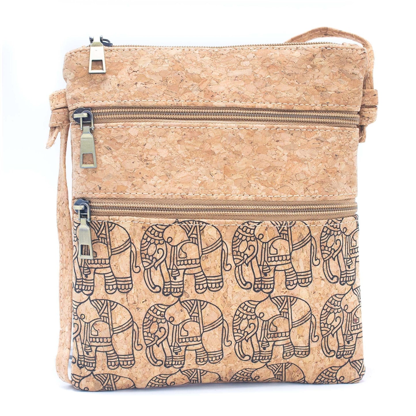 Patterned Double Zipper Vegan Crossbody Bag | THE CORK COLLECTION