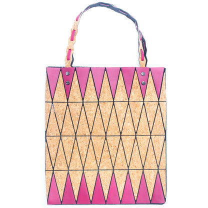 Pink, Black & Lake Blue Natural Cork Geometric Shopping Tote Bag | THE CORK COLLECTION