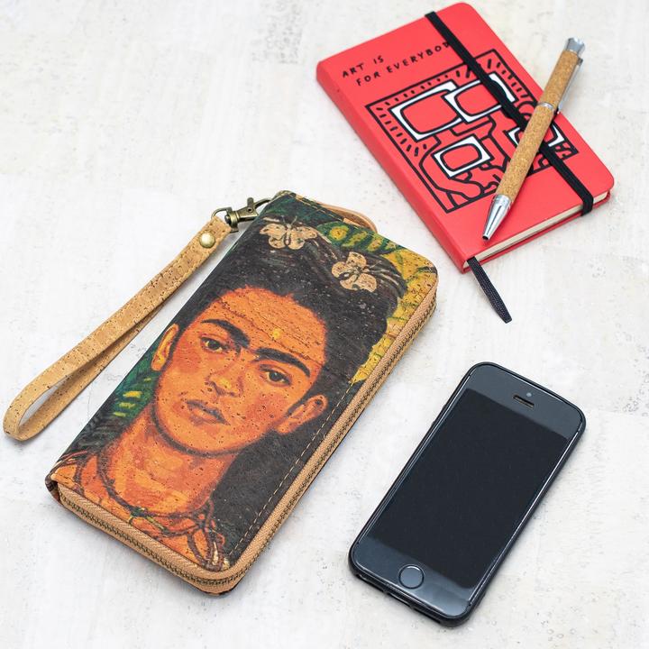 Portefeuille à fermeture éclair végétalien classique Frida Kahlo Cork Art - BAG-2076-E