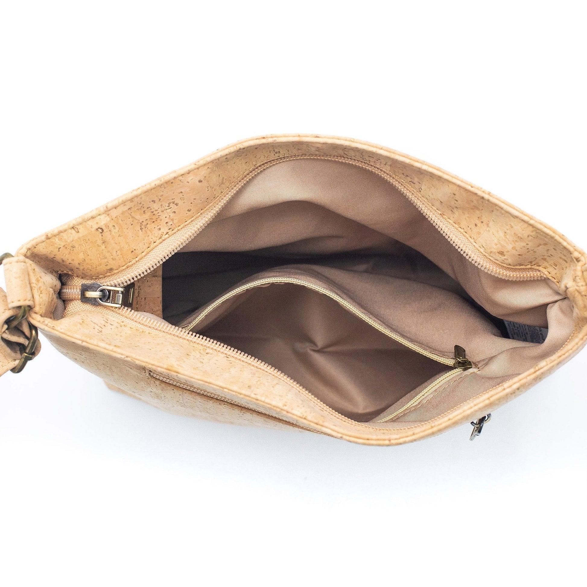 Vegan Natural & Brown Cork Double Zipper Handbag | THE CORK COLLECTION