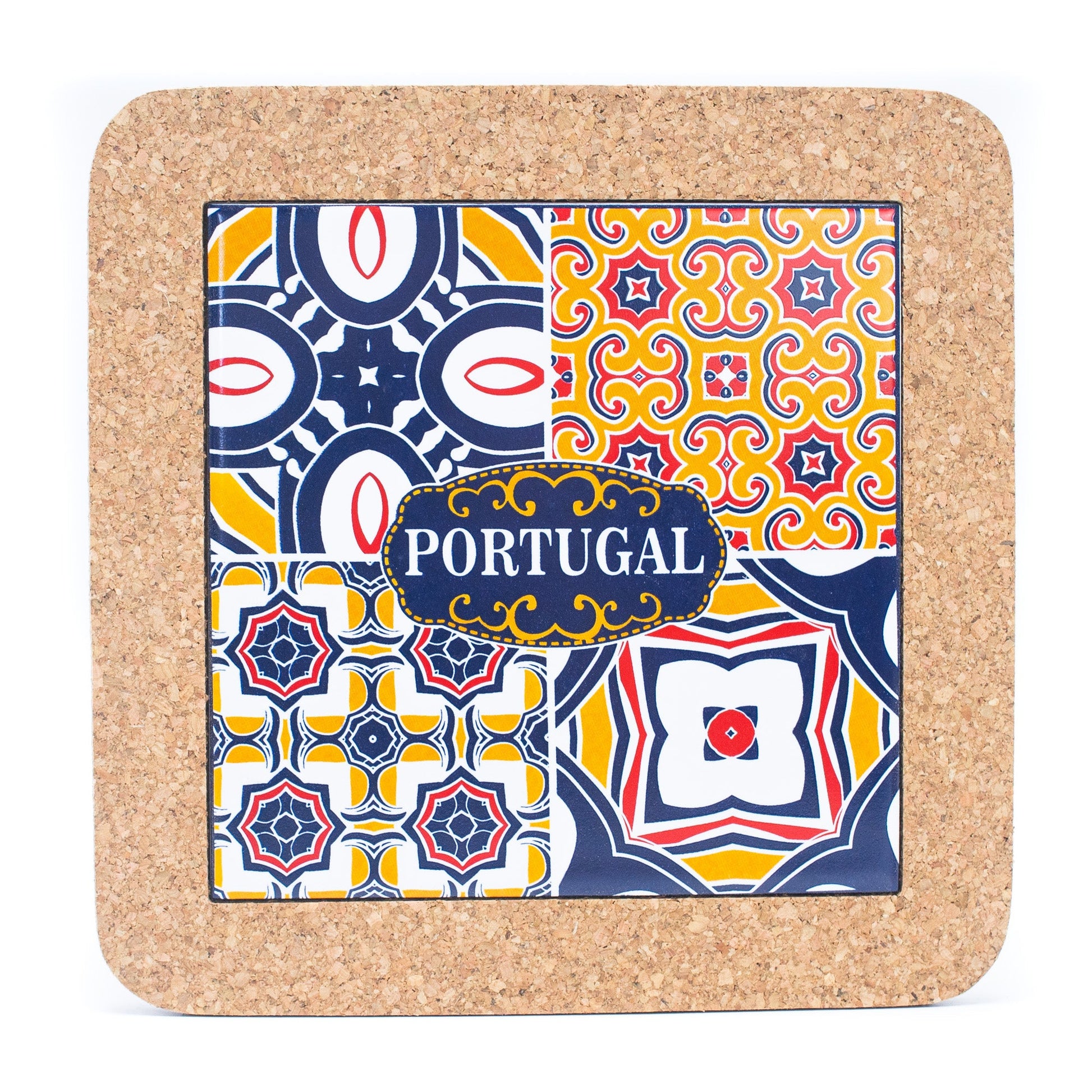 5 Units Cork w/ Ceramic Ethnic Portuguese Azulejo Coasters | THE CORK COLLECTION