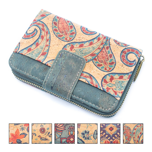 Turquoise Color Pattern Ladies Vegan Cork Wallet BAG-2088