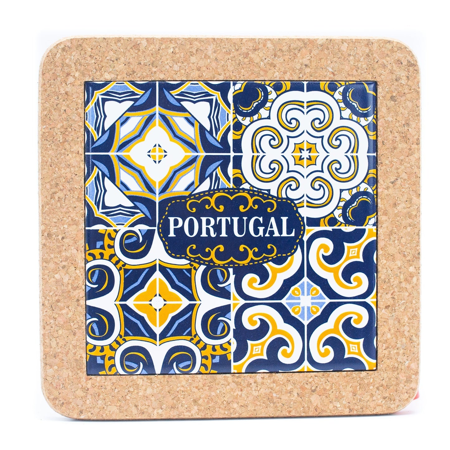 5 Units Cork w/ Ceramic Ethnic Portuguese Azulejo Coasters L-861-Coaster