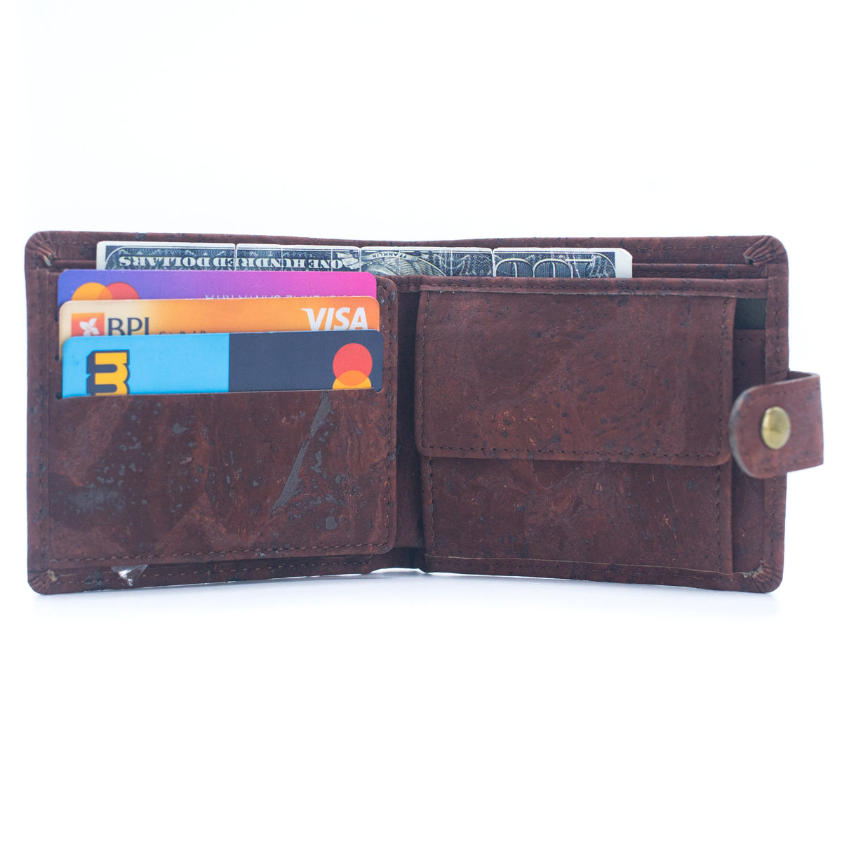 Sleek Bi-fold Cork Vegan Wallet w/ Snap Button | THE CORK COLLECTION
