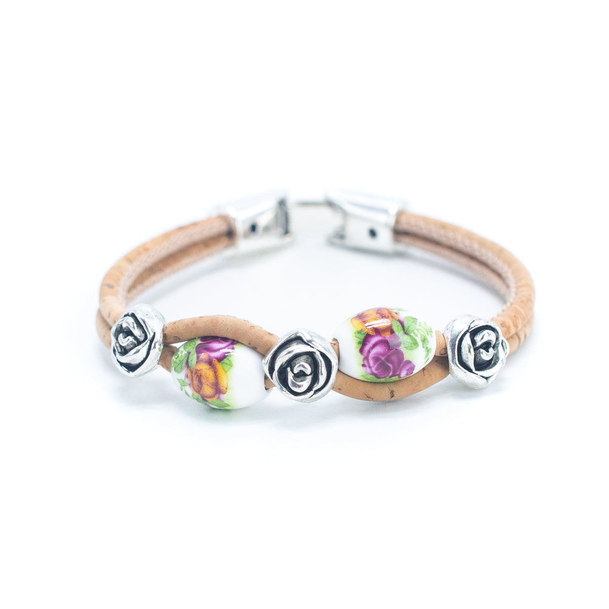 Handmade Bracelets w/ Natural Cork & Rose Accessories and Ceramic Beads Bracelet BR-448-MIX-4（NEW）