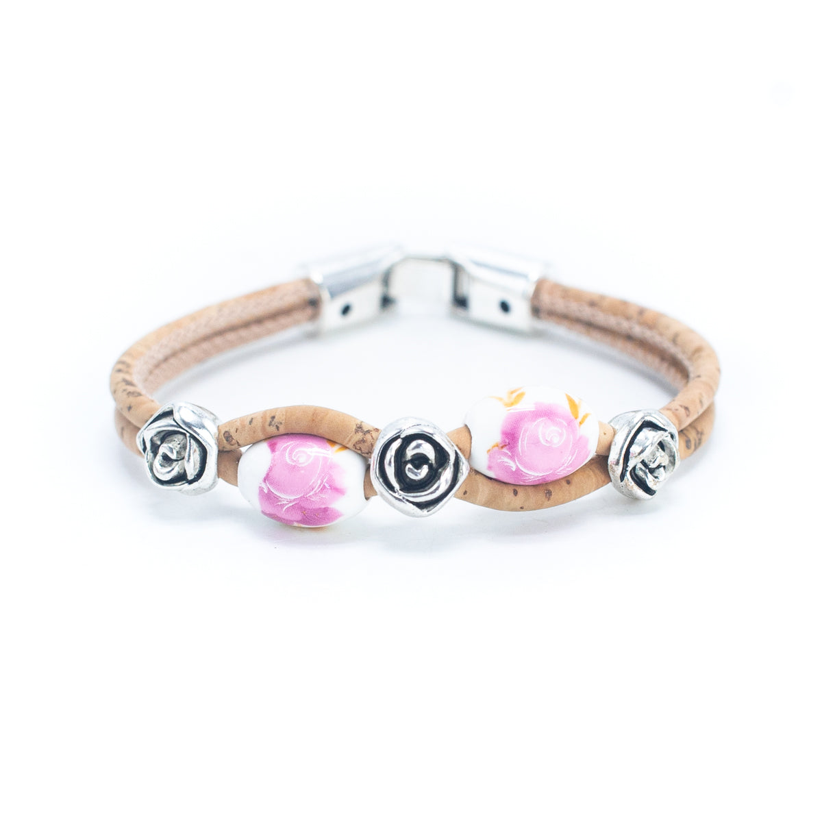 Handmade Bracelets w/ Natural Cork & Rose Accessories and Ceramic Beads Bracelet BR-448-MIX-4（NEW）
