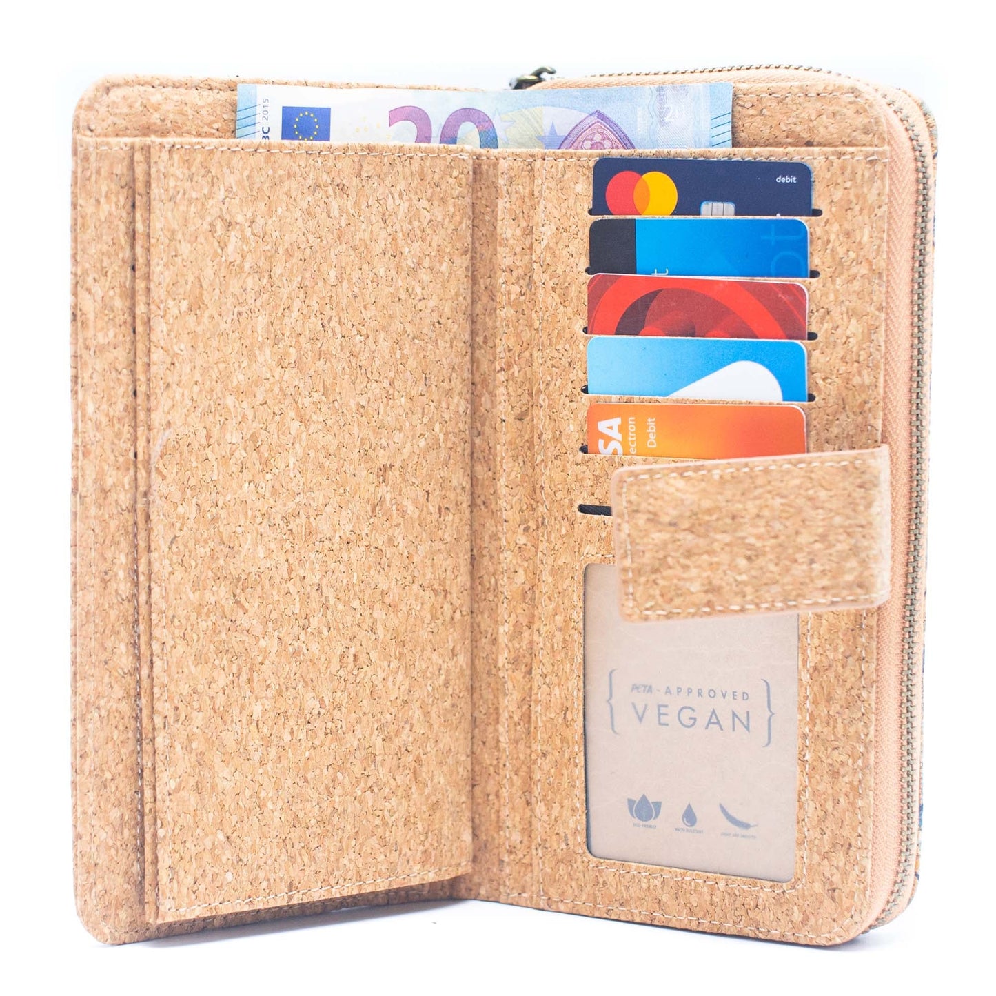 Long Natural Card Zipper Cork Wallet HY-018-MIX-6 （6units）