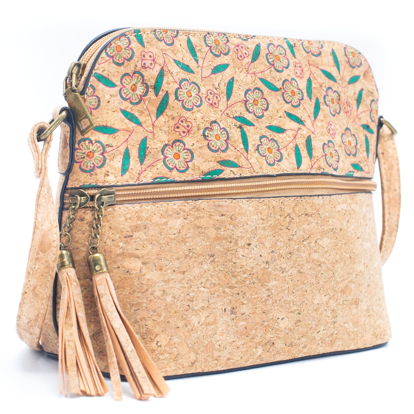 Tassel Zip Pocket Women's Natural Cork Crossbody Bag | THE CORK COLLECTION