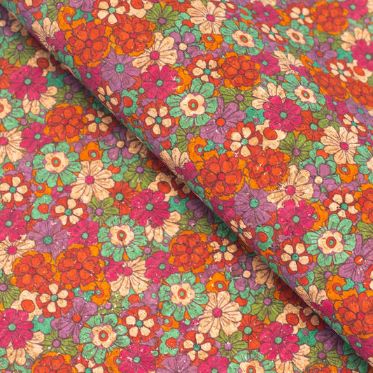 Red Flowers Pattern Cork Fabric COF-340-B