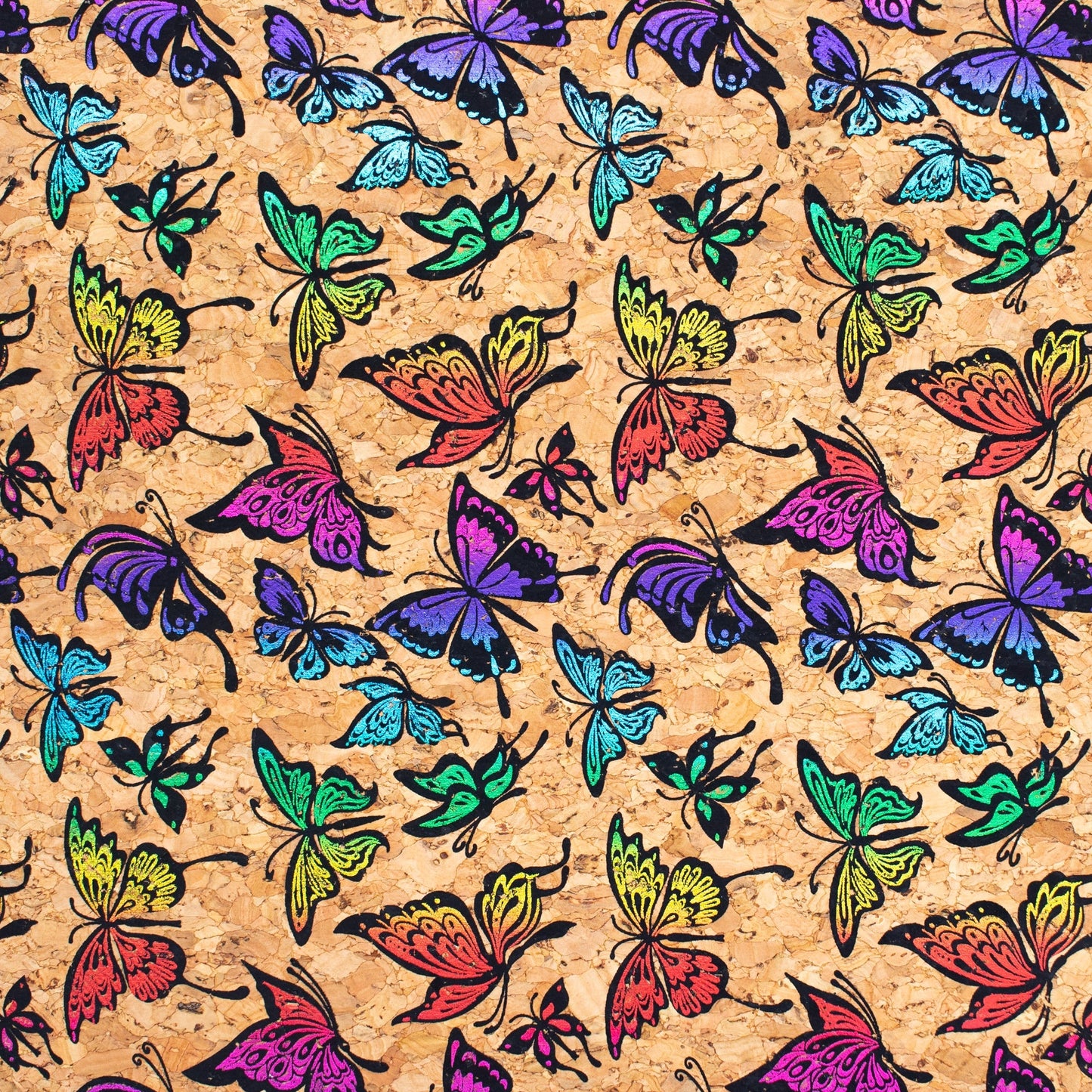 Colorful Sparkling Butterfly Pattern Cork Fabric COF-287-A