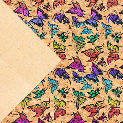 Tissu en liège à motif papillon étincelant coloré COF-287-A