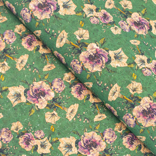 Flower Green Pattern Cork Fabric COF-351-A