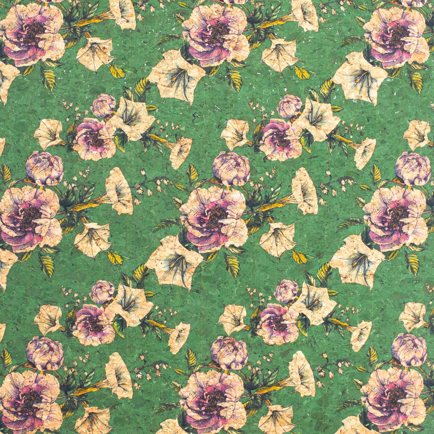 Flower Green Pattern Cork Fabric COF-351-A