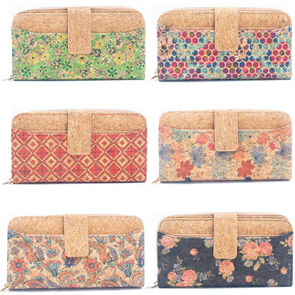 6 portefeuilles en liège naturel avec motifs floraux et mosaïques (paquet de 6 unités) HY-026-MIX-6