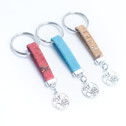 pendentif Porte-clés fait main simple en liège coloré I-065-MIX-10