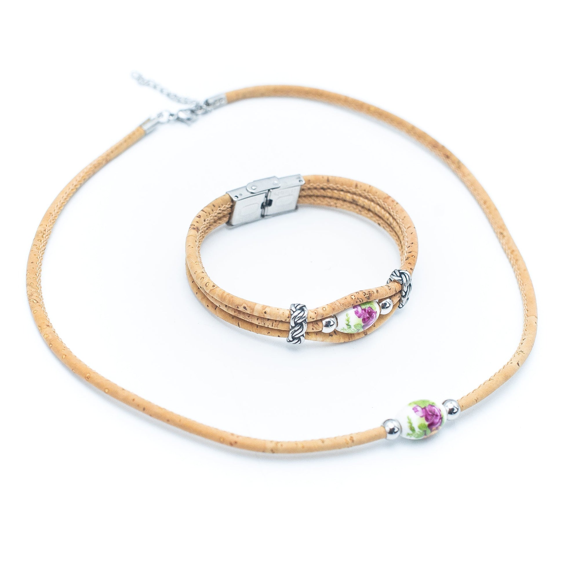Cork & Stainless Steel Necklace & Bracelet | THE CORK COLLECTION