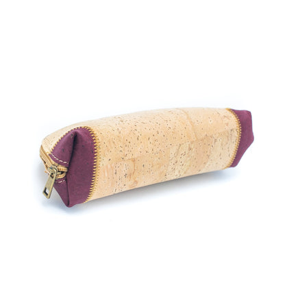 Natural Cork w/ Wine Red Conners Curved Compact Vegan Pencil Case (5 units) | THE CORK COLLECTION