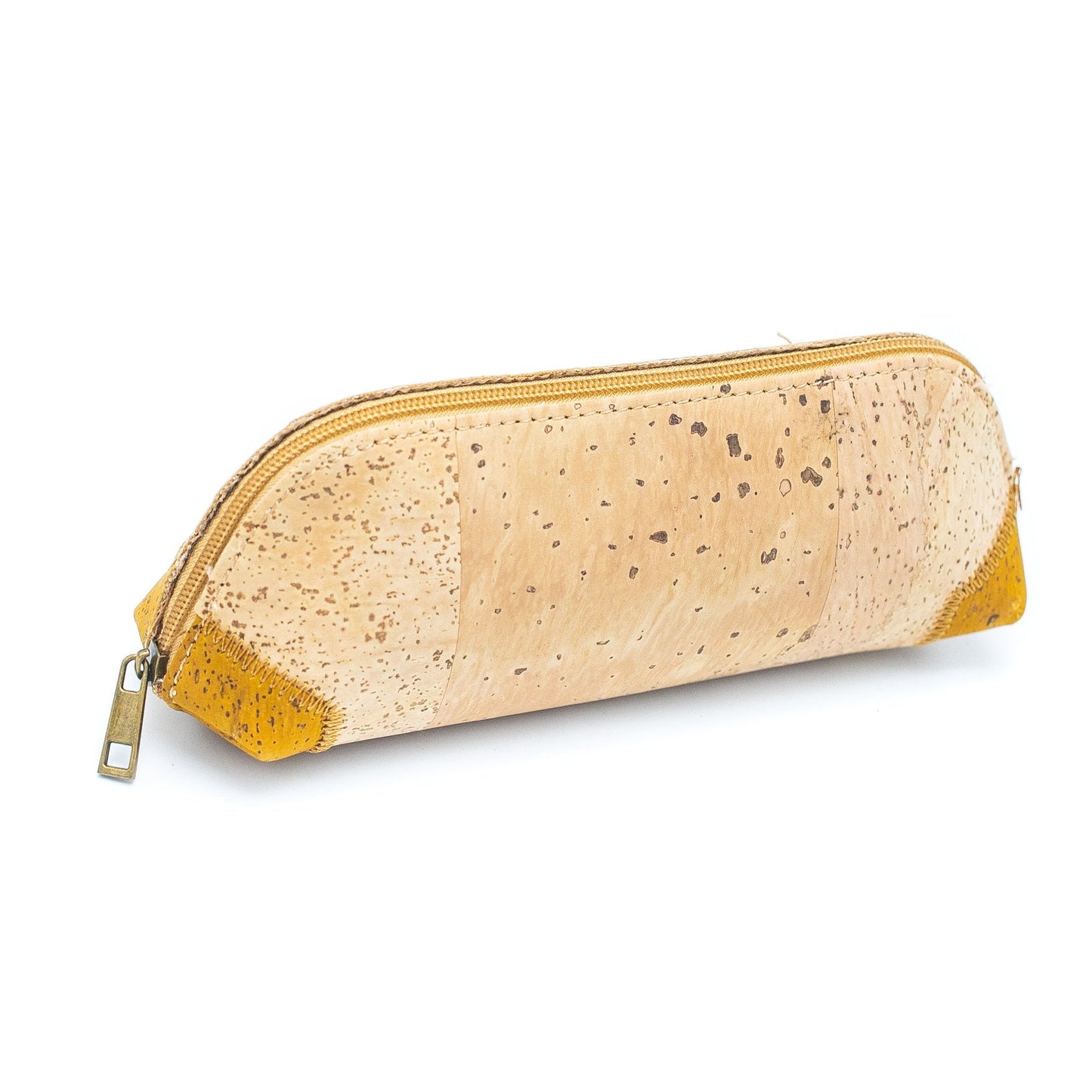 Natural Cork w/ Yellow Conners Curved Compact Vegan Pencil Case (5 units) | THE CORK COLLECTION