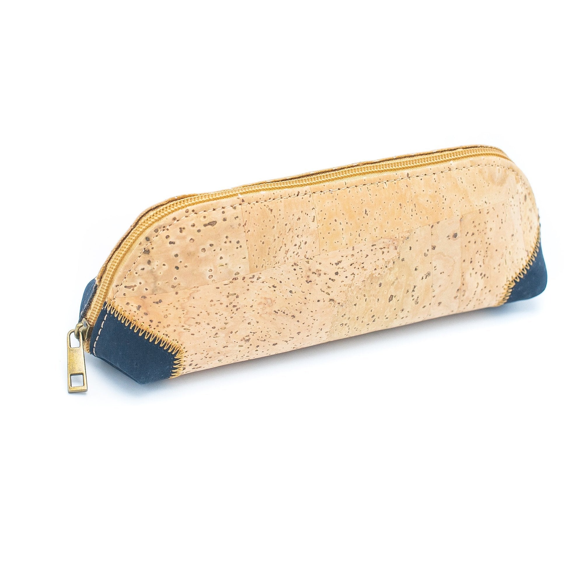 Natural Cork w/ Blue Conners Curved Compact Vegan Pencil Case (5 units) | THE CORK COLLECTION