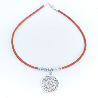 round flower pendant with Cork Necklace N-005