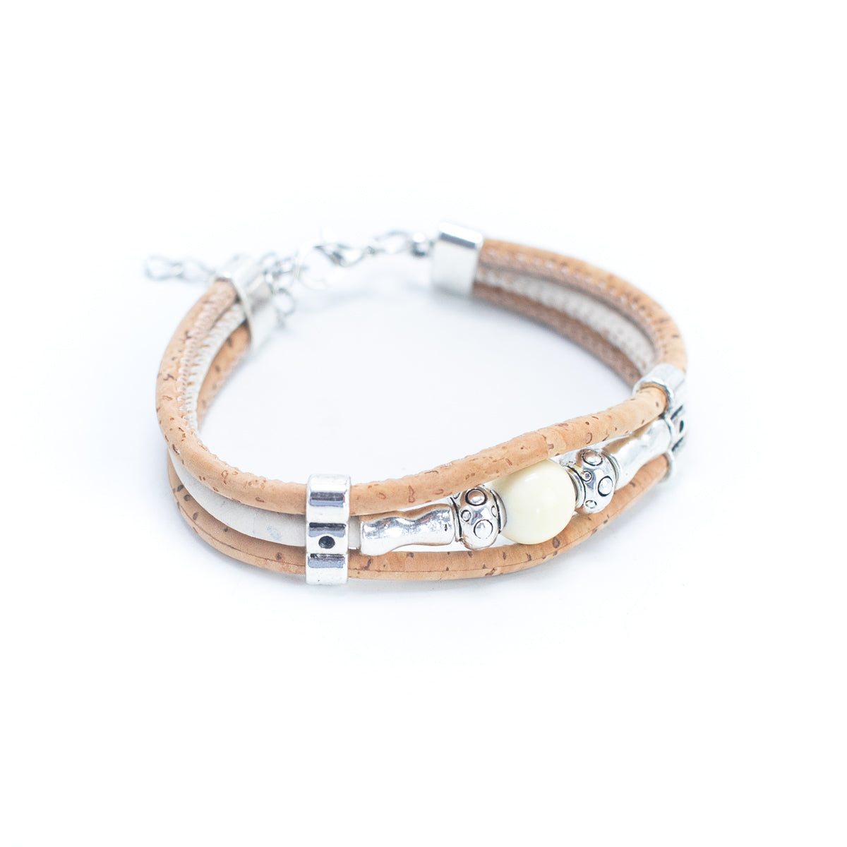Bracelet fait main en tri-liège naturel avec perles en céramique BR-110-MIX-5