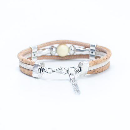 Bracelet fait main en tri-liège naturel avec perles en céramique BR-110-MIX-5