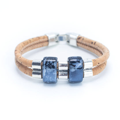 Bracelet en liège réglable fait à la main avec perles en céramique BR-106-MIX-6