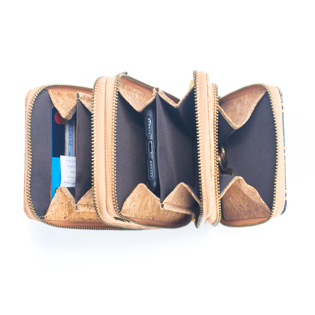Natural Cork Vegan Crossbody Phone Bag w/ Triple Zipper Design | THE CORK COLLECTION