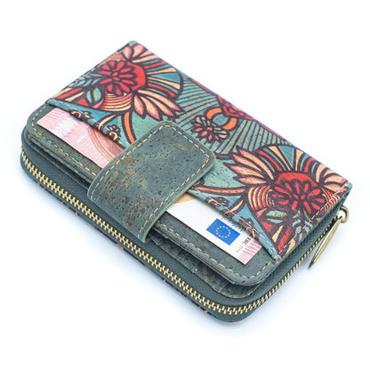 Turquoise Color Pattern Ladies Vegan Cork Wallet | THE CORK COLLECTION