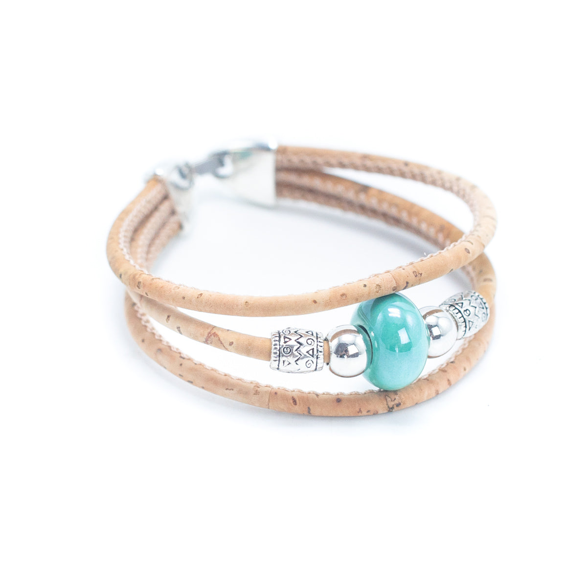 Bracelet en liège naturel perlé BR-279-MIX-5