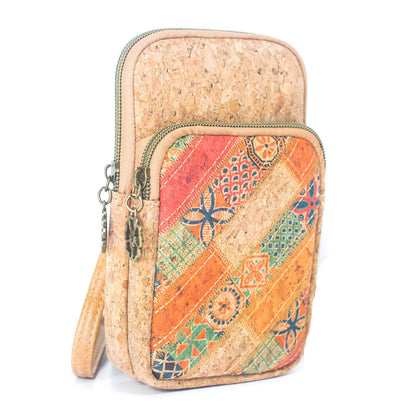 Natural Cork Patchwork Embellished Vegan Phone Pouch | THE CORK COLLECTION