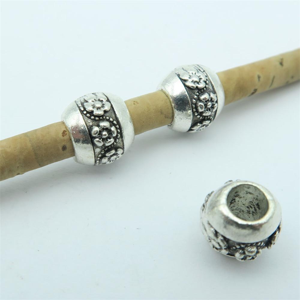 20 pièces pour cuir antique de 5mm, petites perles de fleur en zamak, perles à grand trou, fourniture de bijoux, composants D-5-5-61 