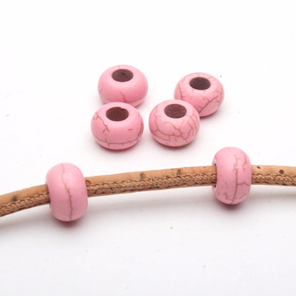 20PCS For 5mm leather Pink stone big hole beads Jewelry supply Findings Components D-5-5-76