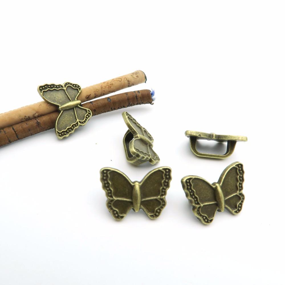 10pcs For 10x5mm leather Antique Brass butterfly Slider, bracelet findings, Leather Components D-2-5