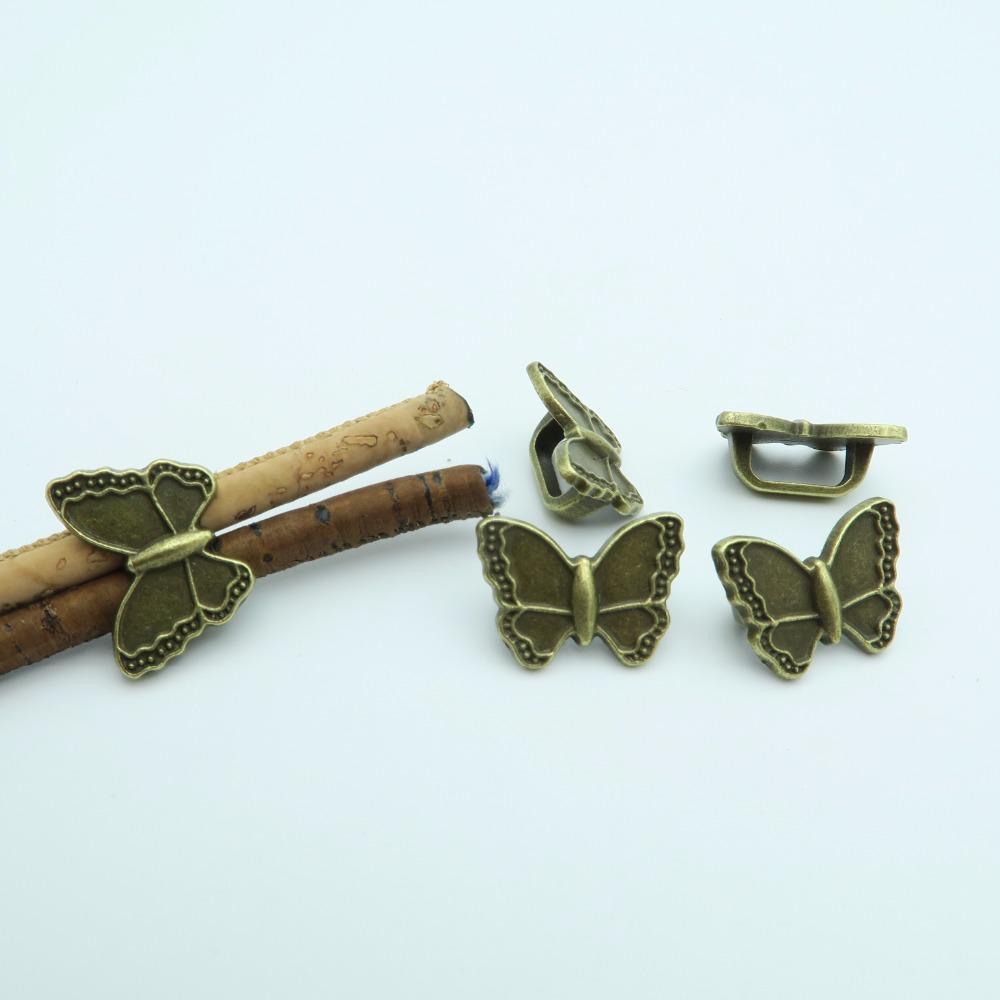 10 pièces pour curseur papillon en laiton Antique en cuir 10x5mm, résultats de bracelet, composants en cuir D-2-5 