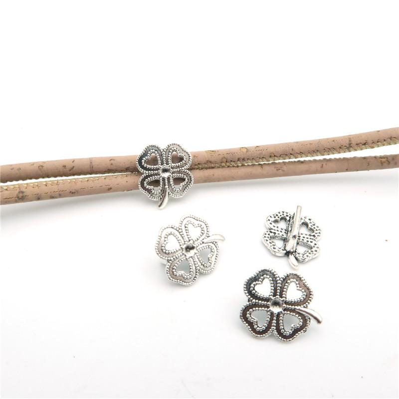 20pcs for 3mm leather flower Clover slider Antique Silver Clover charms jewelry finding supplies D-5-3-17