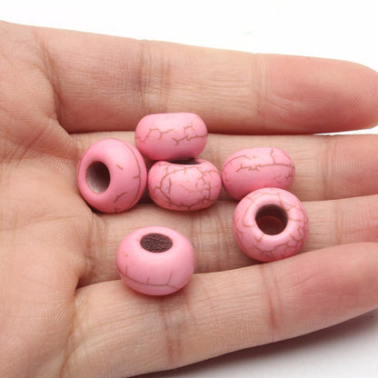 20PCS For 5mm leather Pink stone big hole beads Jewelry supply Findings Components D-5-5-76