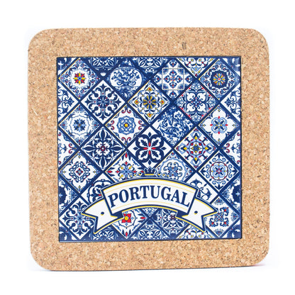 5 Units Cork w/ Ceramic Ethnic Portuguese Azulejo Coasters L-861-Coaster