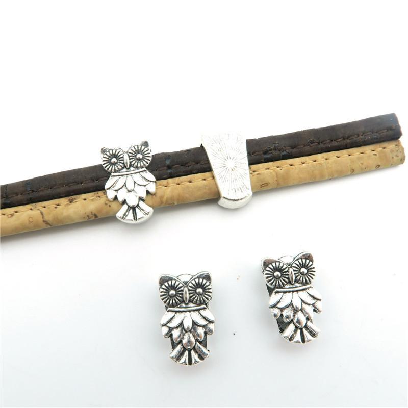 10 Pcs for 10mm flat leather, Antique Silver OWL  beads jewelry supplies jewelry finding D-1-10-90