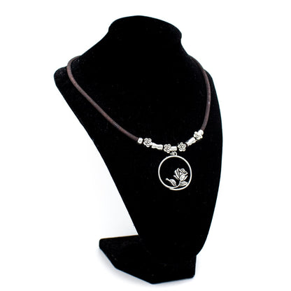 Cork jewelry cork necklace natural cork with rose  pendant original handmade women cork necklace N-193