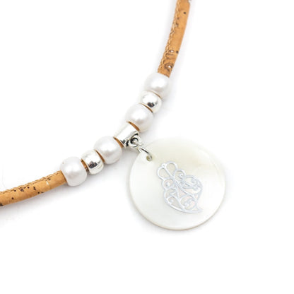Handmade Women's Natural Cork Shell Heart Pendant Necklace N-170-C