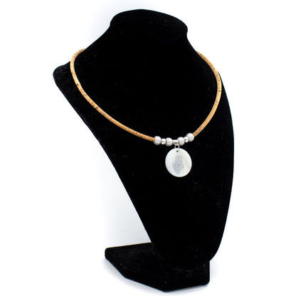 Collier pendentif coeur en liège naturel pour femmes fait à la main N-170-C