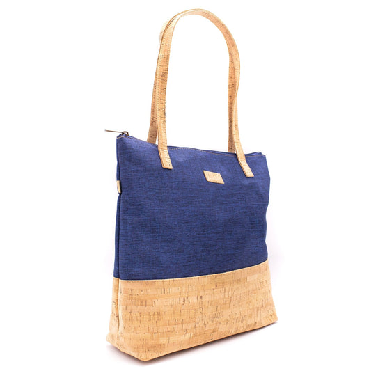 Cork w/ Denim Blue Fabric Women's Tote Bag BAG-2057-C