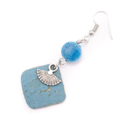 blue cork fabric Shapes for Earrings, Original handmade ladies earrings-ER-112-5