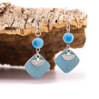 blue cork fabric Shapes for Earrings, Original handmade ladies earrings-ER-112-5